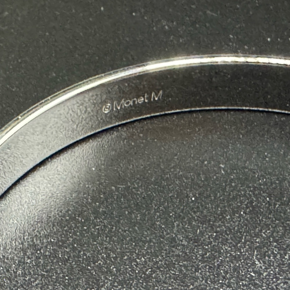 Signed Monet Shimmering Silver Tone Bangle Style Bracelet - Picture 3 of 6